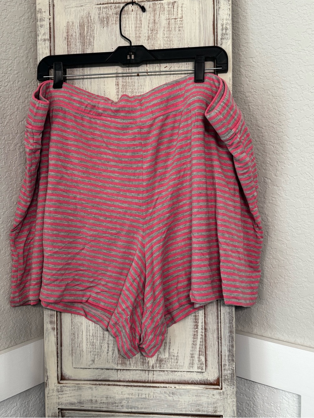 Comfy! Cato Active Pink and Gray Striped Athletic Lounge Shorts Plus Size 26/28W